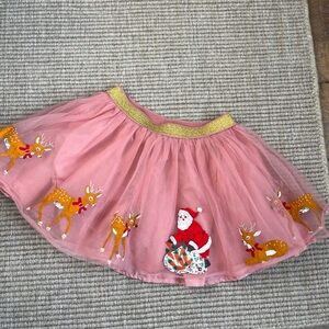 Mini Boden Pink Tulle Holiday Skirt with Santa & Reindeer